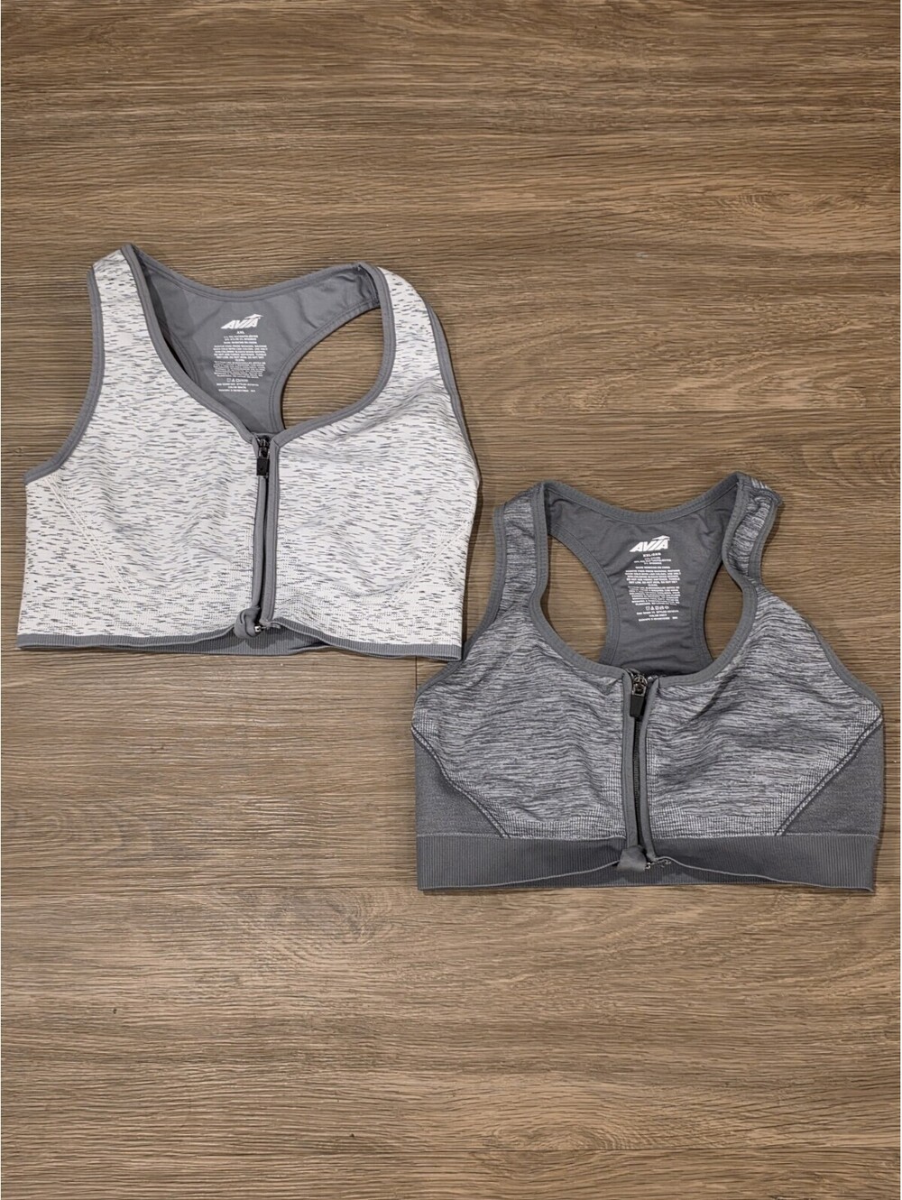 Lot of 2 Avia Front Zip Sports Bra Womens XXL Gray Heathered Activewear